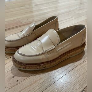 AGL Woman’s Platform Spring/Summer Slip On Cream Leather Loafers Sz 37/7